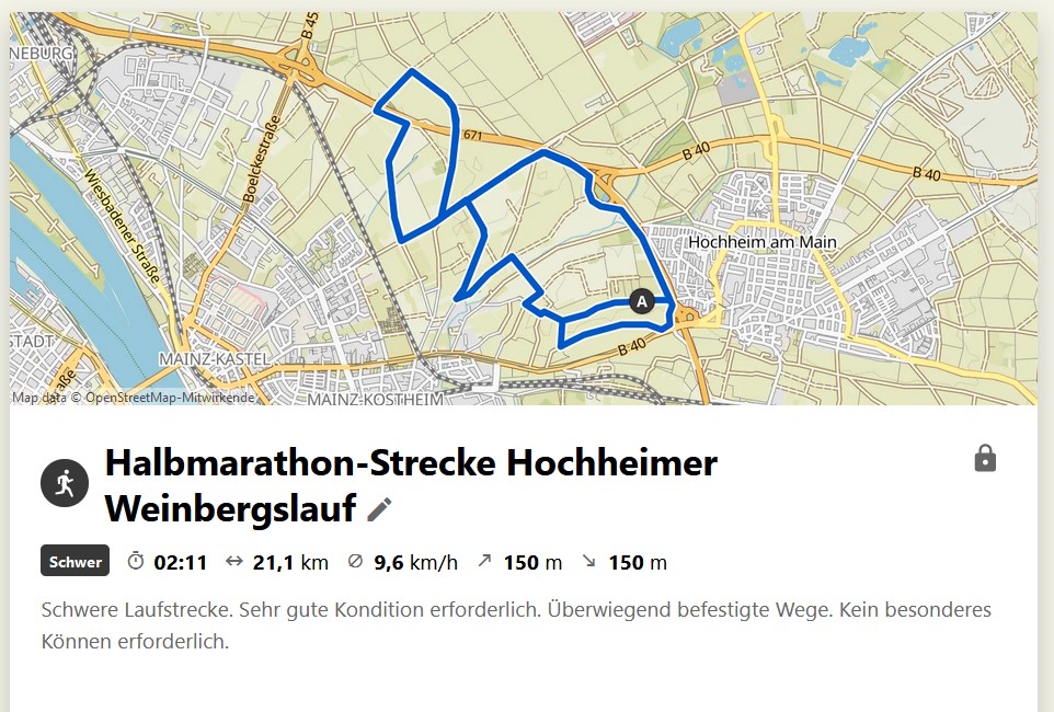 Halbmarathonstrecke Hochheimer Weinbergslauf info